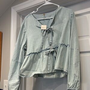 Free People Light Blue Peplum Top